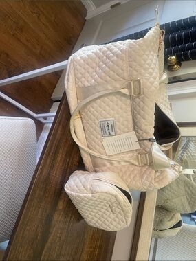 Quilted Cream Travel Weekender Bag with Matching Pouch